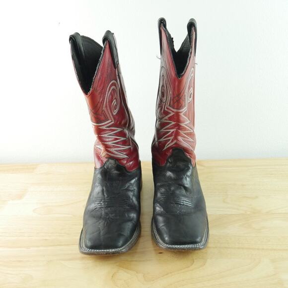 Justin Bent Rail Western Boots 10 D‎ Red Black Wildebeest Leather FOR REPAIR USA main image 13